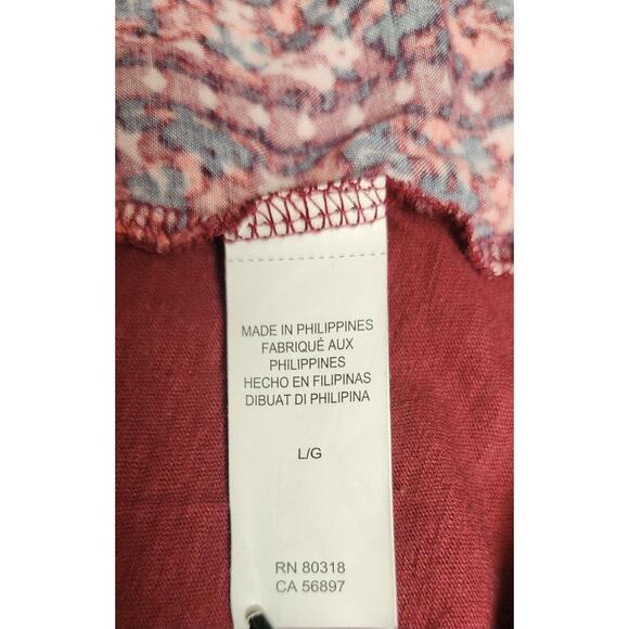 Lucky Brand Round Neck Roll-Tab Sleeve Tunic Paisley Print Floral Blouse Red Lg - Picture 8 of 8